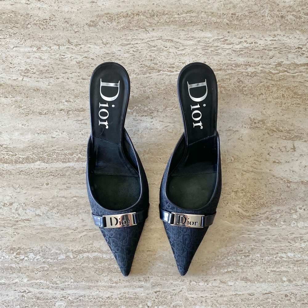 Vintage Dior Trotter Canvas Logo Plate Mule Heels